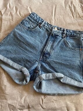 Zara Light Blue Rolled Hem Denim Shorts